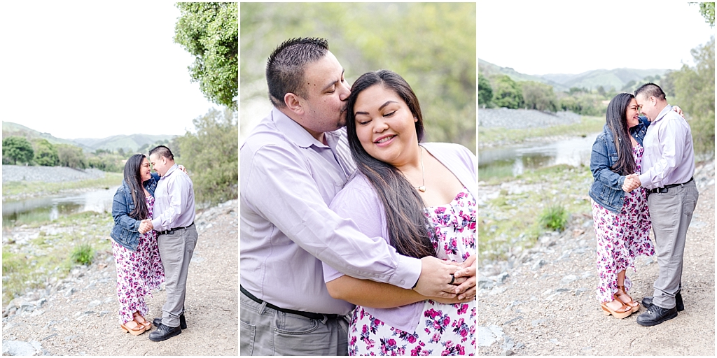 Couple on a trail at Niles Canyon near the staging area, standing in front of the water