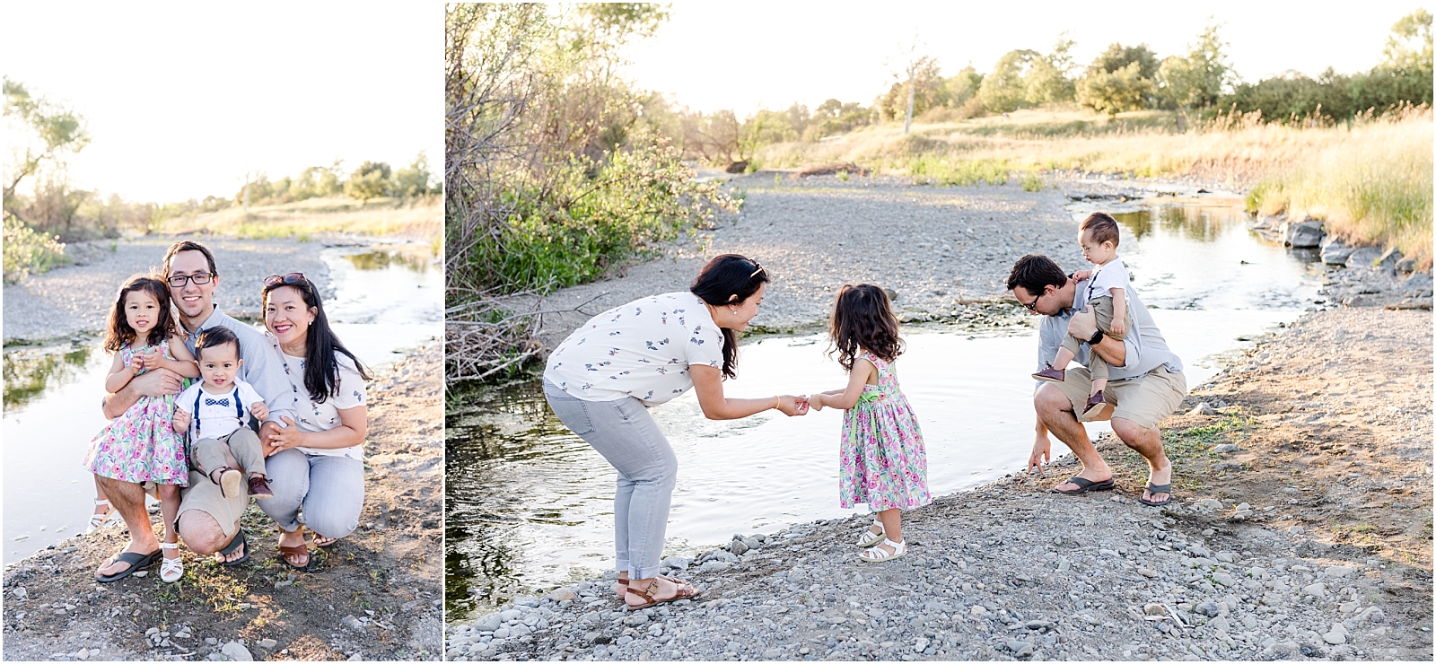 Family photo near the Arroyo Mocho river, throwing rocks
