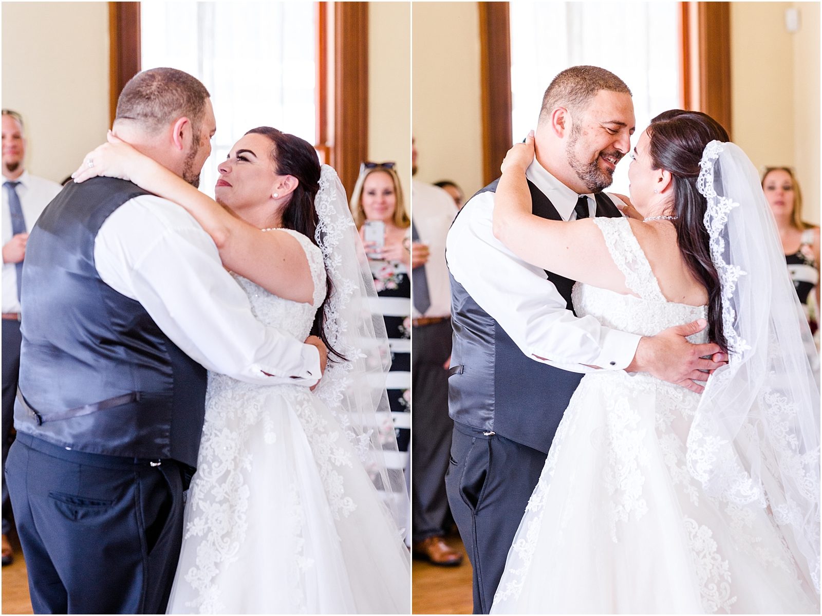 Bride and groom share a first dance.