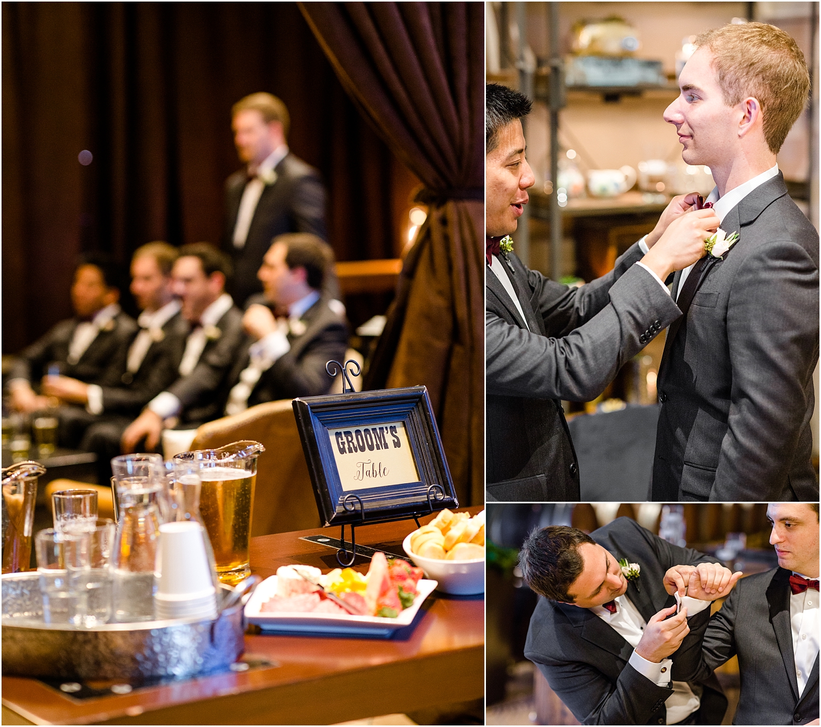 Groomsmen getting ready at Palm Event Center in Pleasanton, CA.