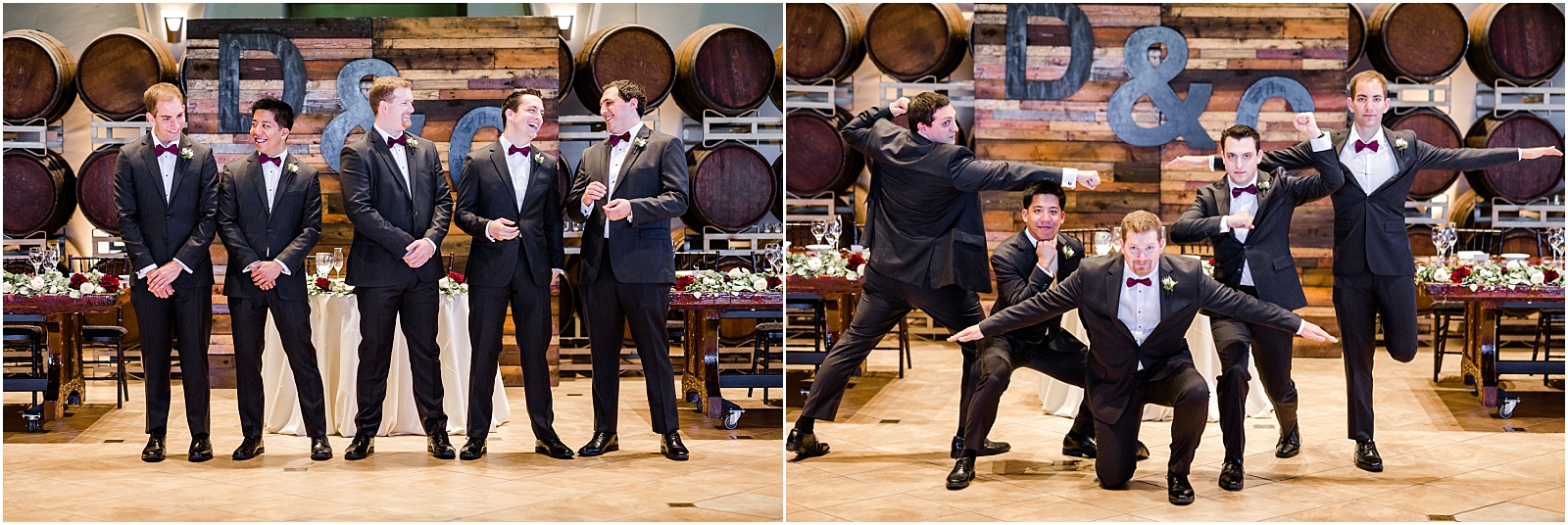 Groom and groomsmen portraits at Palm Event Center in Pleasanton, CA.