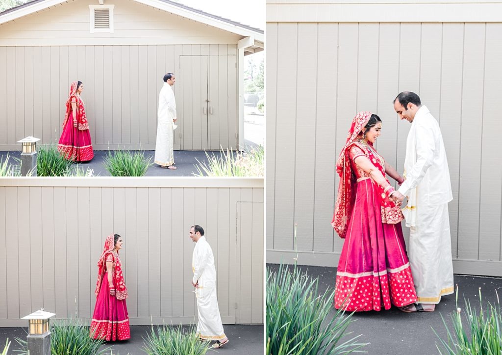 Indian bride and groom's first look at Napa Silverado Resort, shot by Amber Rivas Photography