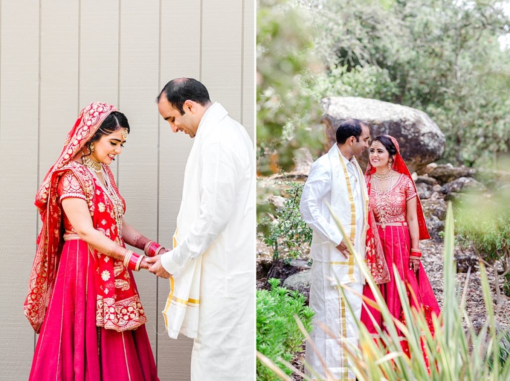 Indian bride and groom's first look at Napa Silverado Resort, portrait time after the first look, shot by Amber Rivas Photography