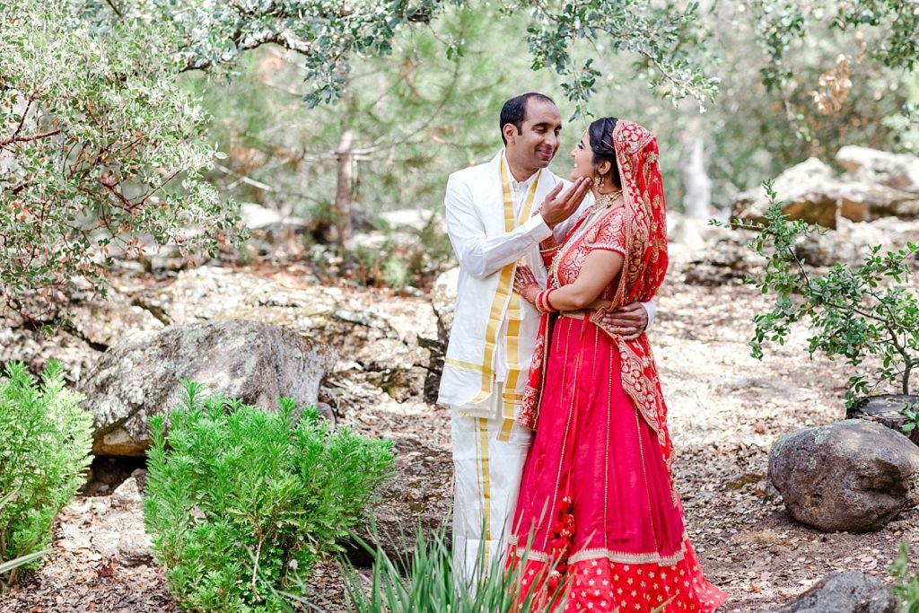 Indian bride and groom's portrait time after the first look, shot by Amber Rivas Photography