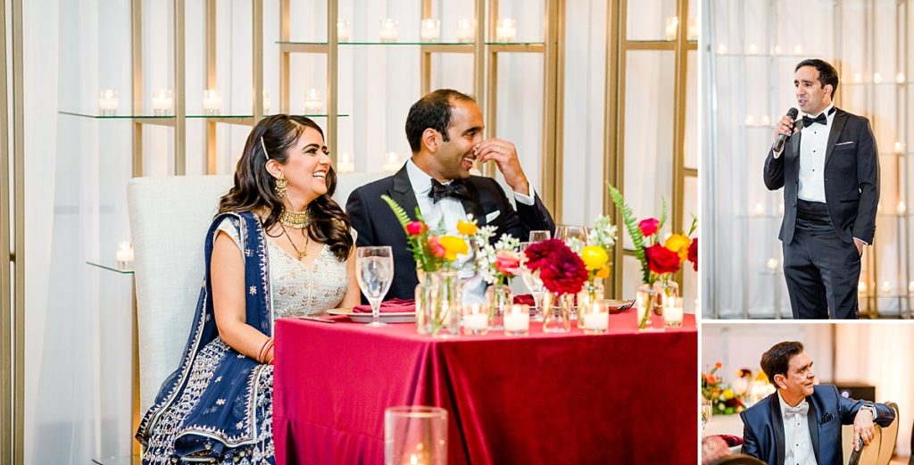 Bride and groom listen to speeches at Indian wedding celebration at Napa Silverado Resort, shot by Amber Rivas Photography