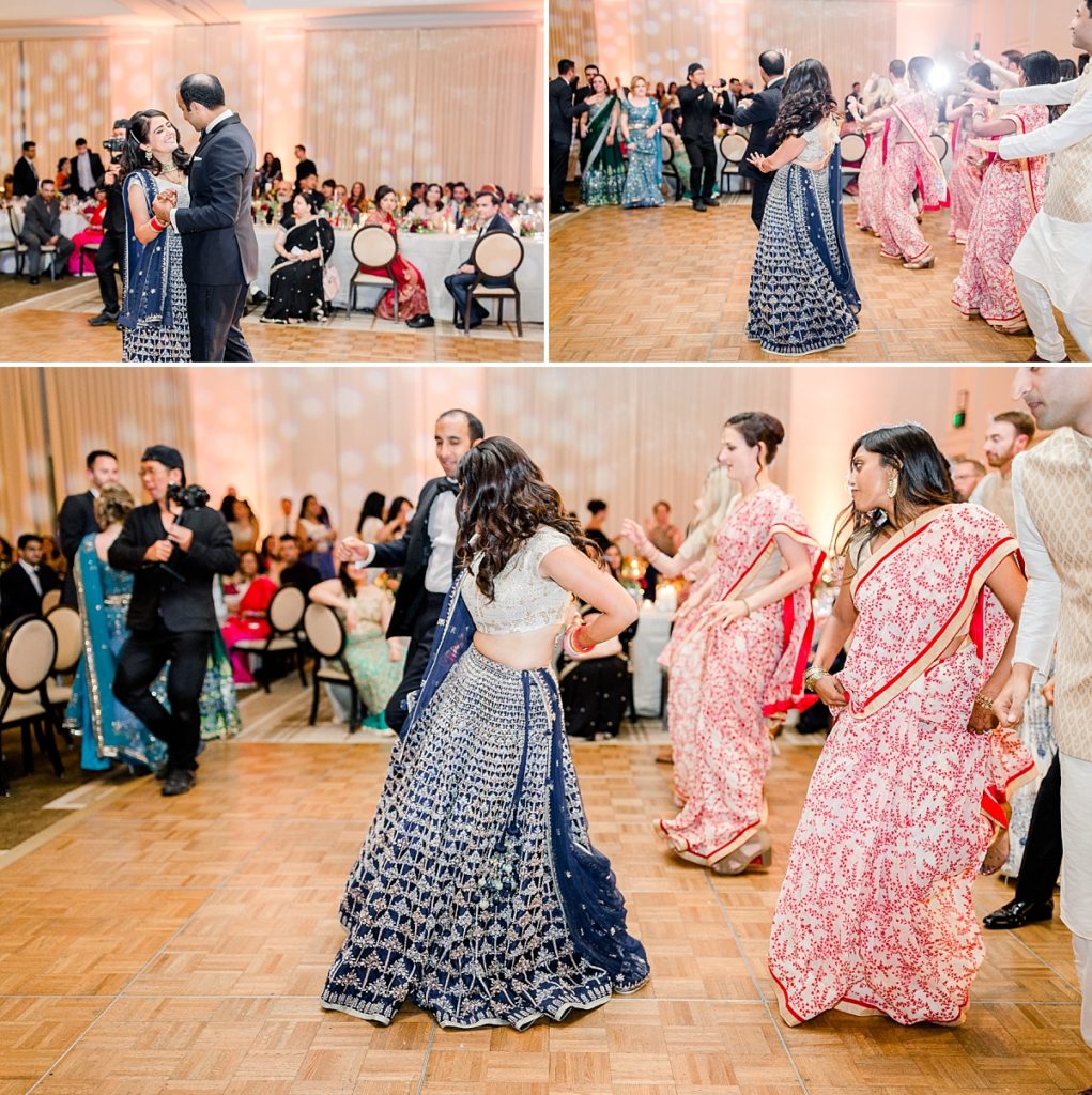 Bride and groom dance at Indian wedding celebration at Napa Silverado Resort, shot by Amber Rivas Photography