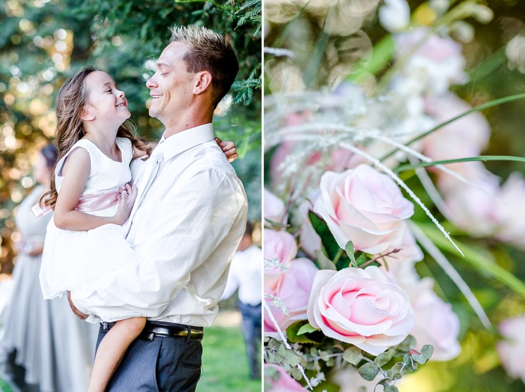 Groom hugs new step-daughter at reception. Shot by Amber Rivas Photography.