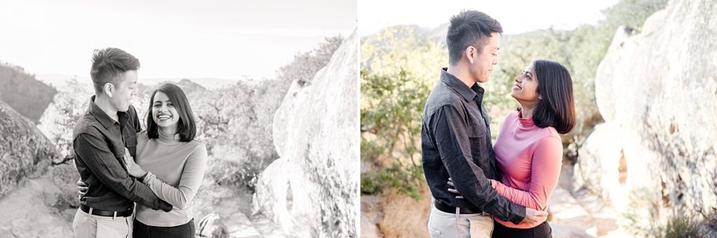 Mt Diablo engagement session with couple standing in front of a view.