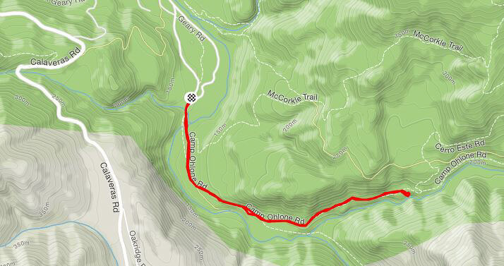 Map of the hike to Little Yosemite in the Sunol Regional Wilderness