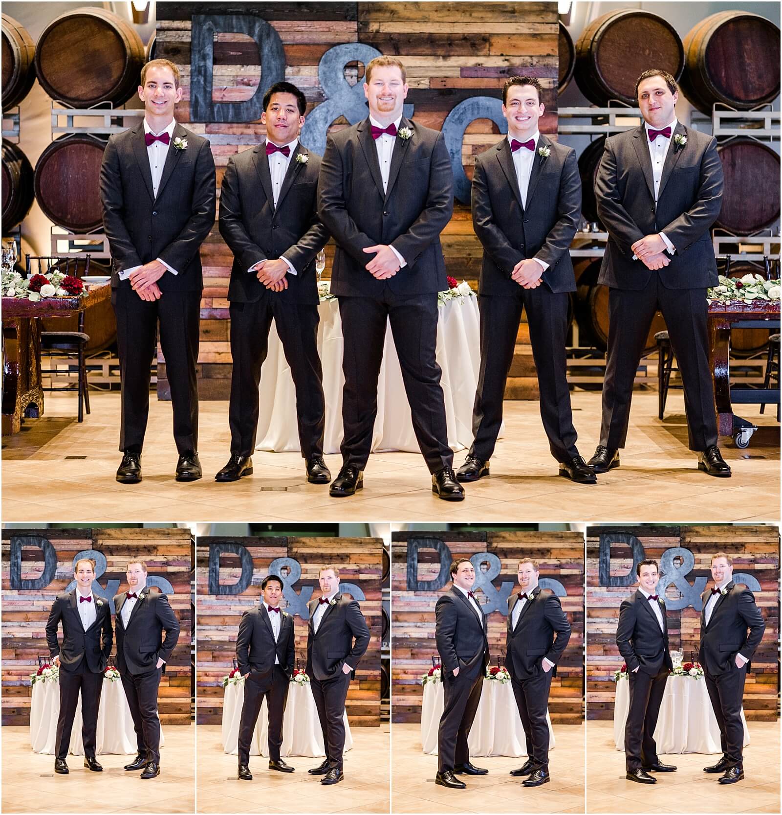 Groom and groomsmen portraits at Palm Event Center in Pleasanton, CA.