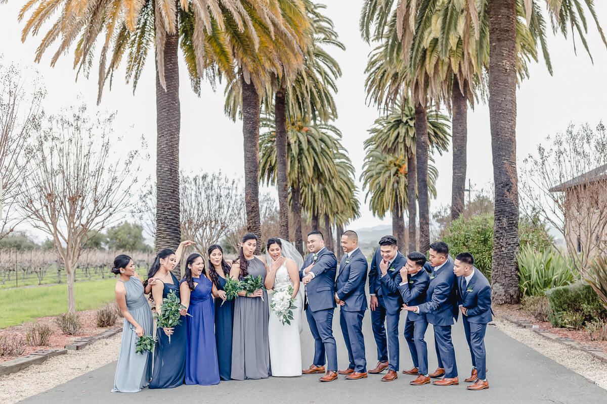 Bridal party during winter wedding at Palm Event Center