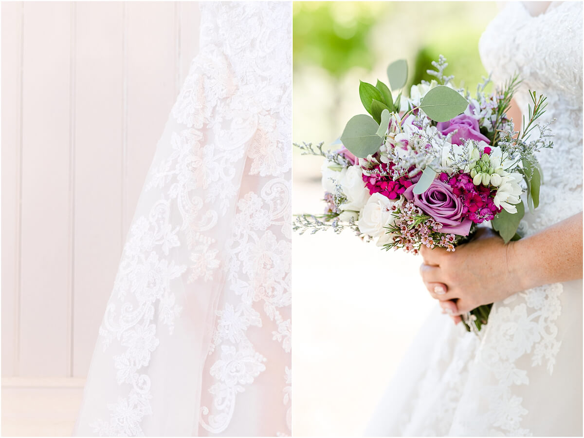 Bridal bouquet with dress details